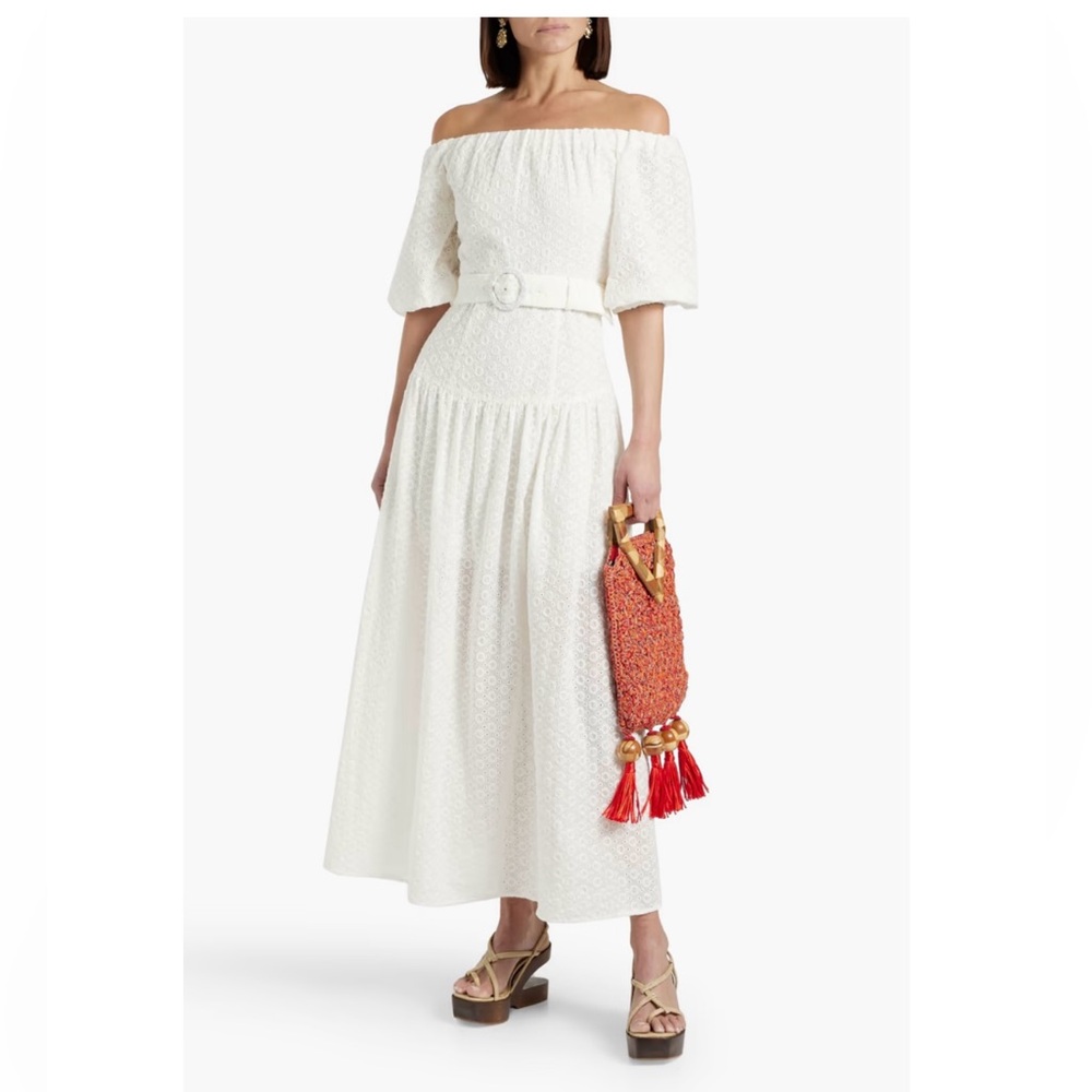 Nicholas Off-The-Shoulder broderie anglaise cotton maxi dress, size 6